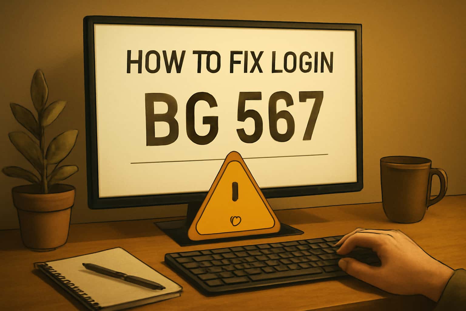 An informative scene showcasing troubleshooting steps for BG 567 login issues.